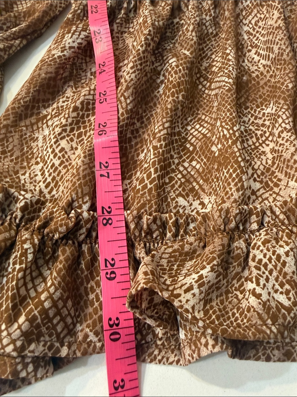 MINE Brown & Cream Snakeskin Ruffle Tier Mini Dress | Size L - Picture 13 of 14
